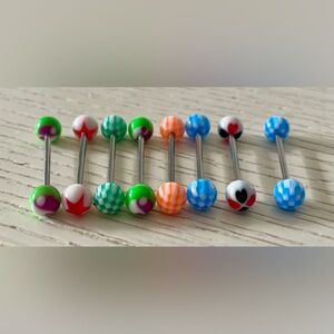 Colorful Checkered, ying Yang, heart, Star Tongue Rings